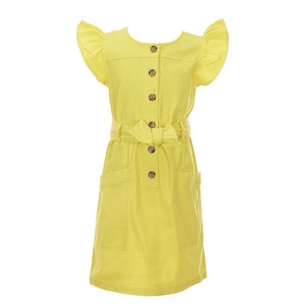 Copper Key Big Girls' Ruffle‎ Sleeve Dress, XL - Yellow